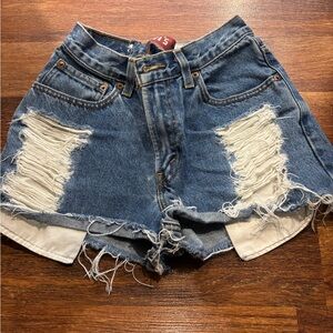 Levi's Distressed Light Blue Denim Shorts
